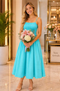 Turquoise  Cotton Rayon Maxi Dress | Spaghetti Strap Smocked Waist Flared Long Dress