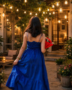 Royal Blue Maxi Dress for Women, Spaghetti Strap Ruched Bust Tiered Flared Dress